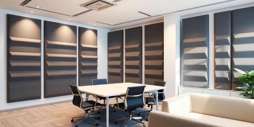 Stijlvolle akoestische panelen in een rustige kantooromgeving.