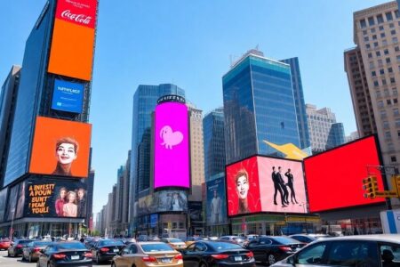 Stad met reclameborden